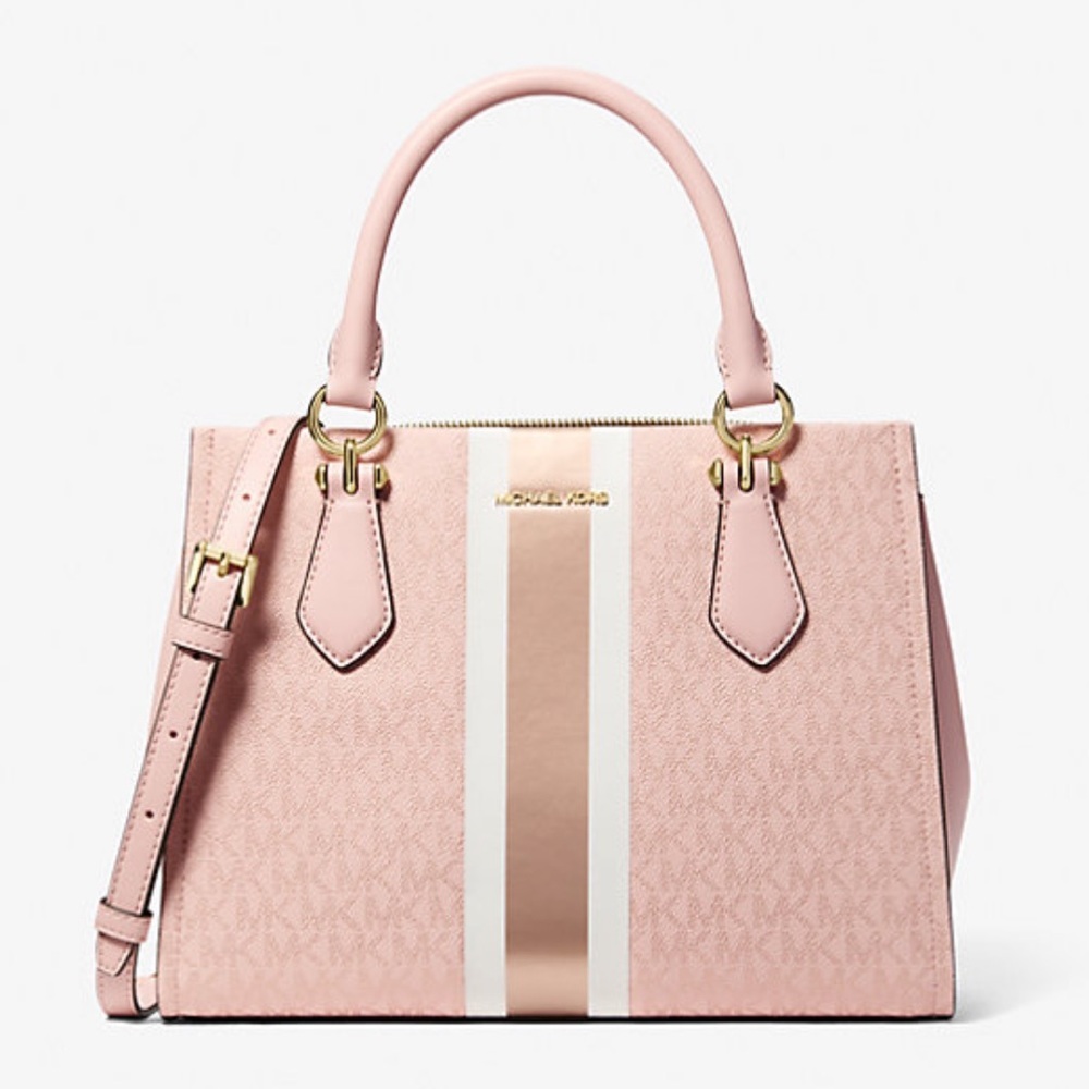 Michael Kors Blush Pink Signature Stripe Satchel - Picture 3 of 16